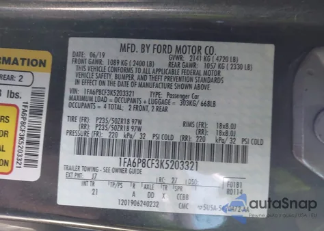 2019 Ford Mustang Gt из США, поврежденный, VIN 1FA6P8CF3K5203321